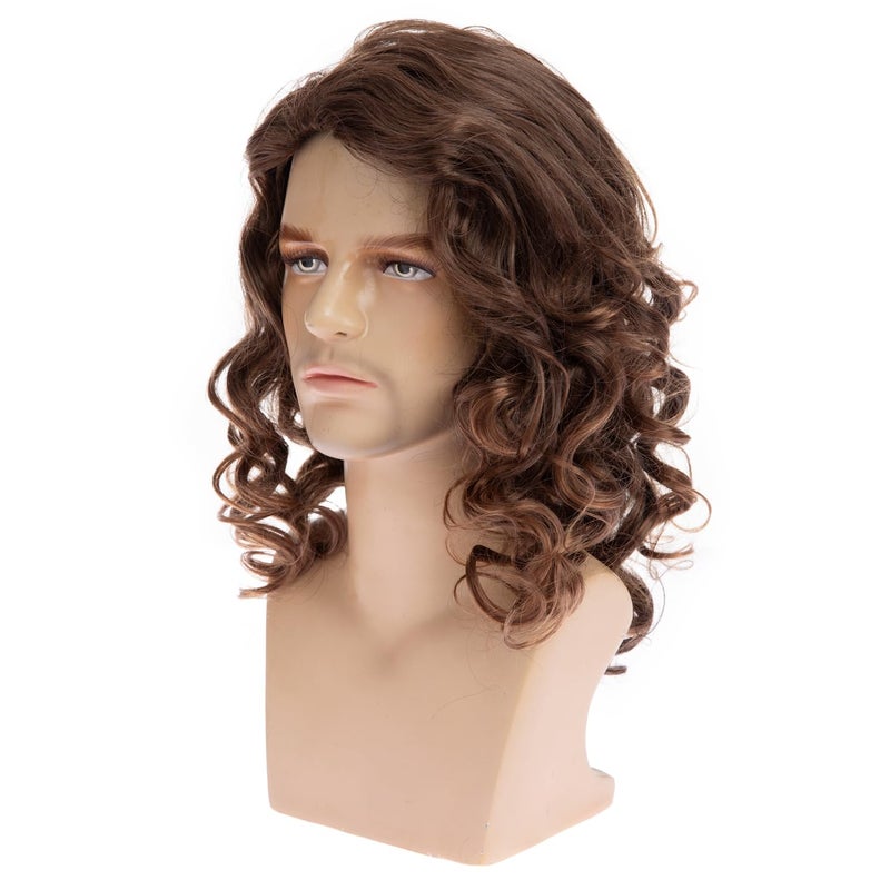 Beweig Brown Wig for Men Long Curly Wavy Synthetic Halloween Costume Party Wig for Male - Image 3